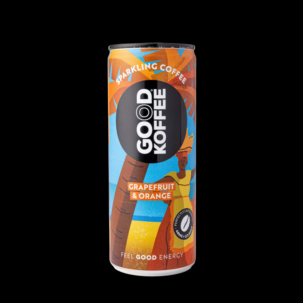 A can of GOOD KOFFEE Barbados - Grapefruit & Orange on a black background.