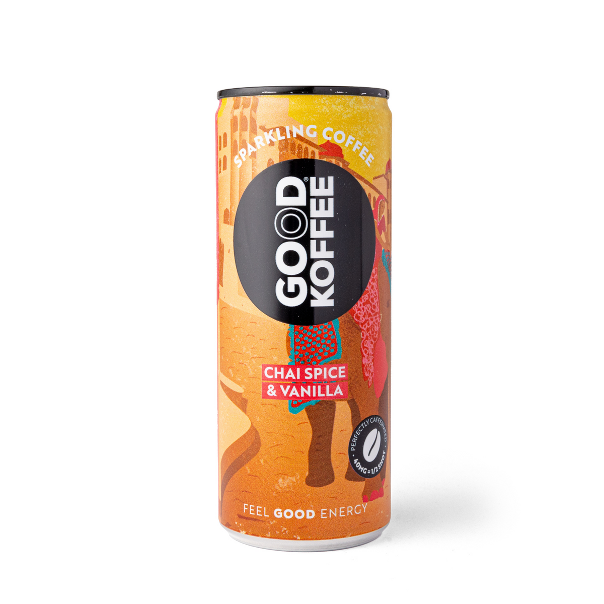 GOOD KOFFEE India Chai Spice & Vanilla sparkling coffee can on a white background