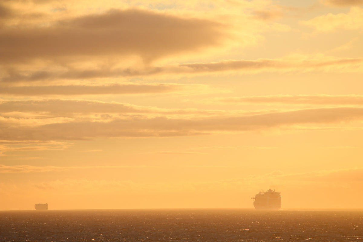 A Cruise-ship silhouette at sunset